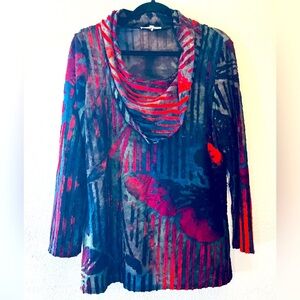 Violet Ruby Womens Sz L Blouse Top Multivolor Geometric Drape Neck Soft